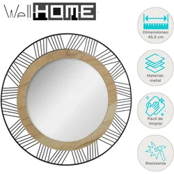 WellHome - Runder Wandspiegel, Holz und Metall, Durchmesser 45 cm