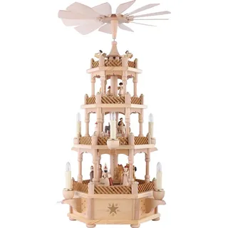 Richard Glässer GmbH Seiffen Weihnachtspyramide 4- stöckige Pyramide Christi Geburt natur elektrisch H 59 cm