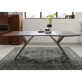 MASSIVMOEBEL24.DE Baumtisch Akazie 180 x 76 x 90 cm grau lackiert/silber matt