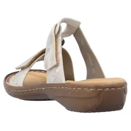 Rieker Pantolette RIEKER, Damen, Gr. 38, beige (creme), Lederimitat, metallic, Schuhe, Sommerschuh, Strandschuh, Klettschuh mit Perforation