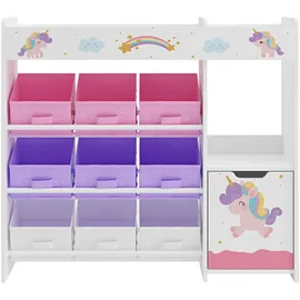 [en.casa] Kinderregal Søndreland 80 x 90 x 30 cm mit Einhorn Motiv lila-rosa