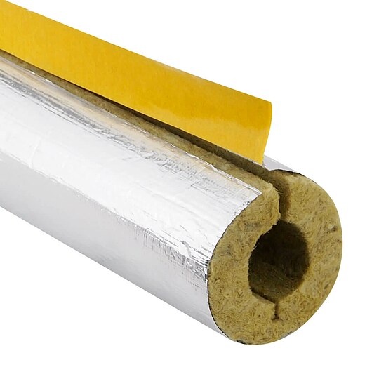 Steinwoll-Rohrschalen alukaschiert für Rohr 28 mm - Dämmschichtdicke 17 mm - geschlitzt - selbstklebend - Länge 1 m - 50% GEG