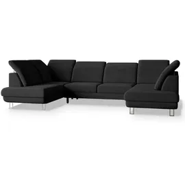 masseno WOHNLANDSCHAFT TERAMO Schwarz, Velours-Stoff mit Schlaffunktion