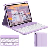 zoyu Hülle mit Tastatur für iPad 11. Generation 2025 A16 / iPad 10. Generation 2022 10,9 Zoll, Magnetische Anti-Detach Tastatur Hülle, QWERTZ Layout Keyboard, Violetter Lila