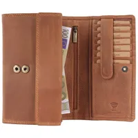 Mercano Geldbörse Damen Groß Echtleder (mit Geschenkbox), 11 Kartenfächer, RFID, Druckknopf & Sicherheitsbügel, Vintage-Leder braun