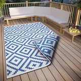 MY HOME Teppich MY HOME "Ronda Wendeteppich" Gr. 2, blau (blau, creme), B:80cm H:5mm L:150cm, Kunstfaser, Teppiche, Teppich, Sisal-Optik, Flachgewebe, In- und Outdoor, geometrisches Boho Design