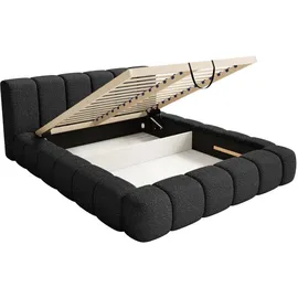 FEDVE Polsterbett Schwarz Textil, 140x200 cm, - Schwarz