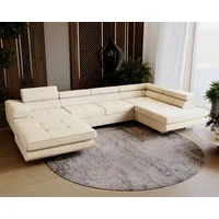 emporius furniture Ecksofa Sorlo U - Sofa 345 cm, Schlaffunktion, verstellbare Kopfstützen, Bettkasten - Eckcouch U-Form - Ottomane rechts freistehend- Samtstoff (Be... - Beige