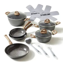 STONELINE® CERAMIC Back to Nature Kochgeschirr-Set, 14-tlg., Keramik-Beschichtung, mit Glasdeckeln, Induktion