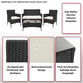 MCW Poly-Rattan Garnitur F55 4-tlg. Schwarz/Dunkelgrau