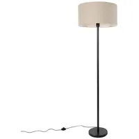 QAZQA Stehlampe schwarz mit Schirm hellbraun 50 cm -