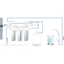 Naturewater NW-RO400-E2 Umkehrosmoseanlage 1500 L/Tag, 5-stufiges Trinkwasser Filtrationssystem, Osmose System mit Druckerhöhungspumpe