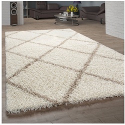 Hochflor-Teppich Kalmar 441, Paco Home, rechteckig, Höhe: 40 mm, Scandi Design, Rauten Muster, weich & kuschelig beige 140 cm x 200 cm x 40 mm
