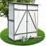 Melko Gartenschrank mit Pultdach und Doppelflügeltür Weiß/Grau Holz Gerätehaus 162 x 140 x 75 cm, inkl. Regal
