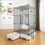 DLAZUM Vogelkäfig, großer Metall-Papageienkäfig mit abnehmbarem Rollständer, Wellensittichkäfig mit Katzentoilette, für Papageien, Nymphensittiche, Sittiche, Tauben, Flugkäfig für Vögel (Größe: 75