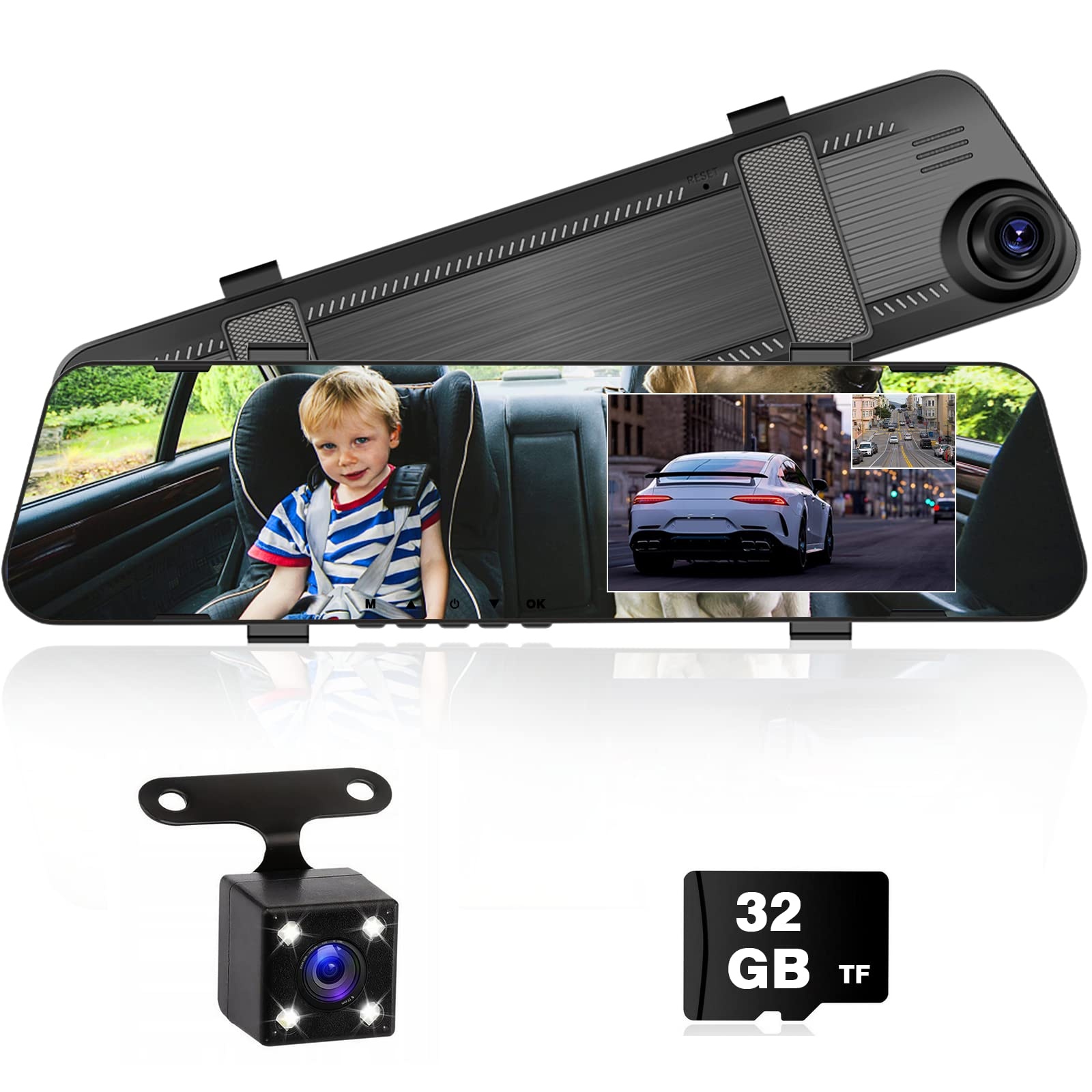 Mirror Dashcam 4.5 Zoll 1080P Video-Spiegel-Dashcam mit Rückfahrkamera Mirror Autokameras Loop Recording and G-Sensor Full HD Car Camera Video Recorder