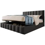 BlingBin Boxspringbett Polsterbett (Modernes Bettgestell mit Stauraum, 140x200cm), Bett mit Verstellbares Kopfteil, Leinenmaterial grau 153 cm x 212 cm