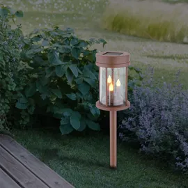 GLOBO 2er Set LED Solarleuchte, Feuer-Effekt, rostfarben, 3in1, 12 cm,