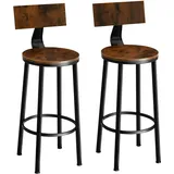 Tectake Set Barhocker mit Rückenlehne Holz und Stahl Sitzhöhe 73 cm