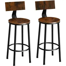 Tectake Set Barhocker mit Rückenlehne Holz und Stahl Sitzhöhe 73 cm