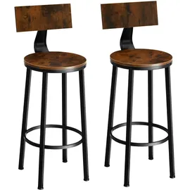 Tectake Set Barhocker mit Rückenlehne Holz und Stahl Sitzhöhe 73 cm