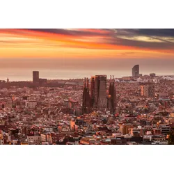 Fototapete PAPERMOON "BARCELONA-STADT SPANIEN SAGRADA FIMILIAR SKYLINE MEER", bunt, B:2,50m L:1,86m, Vlies, Tapeten