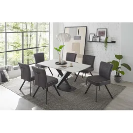 Stolkom VENTURA 180 Esstisch Metall/Keramik - Weiß Keramik Marmoroptik, rechteckig, X-Form, Bodenplatte, 90x75x180 cm