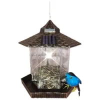 Hti-Living Futterspender Vogelfutterhaus Nessa Metallic Gold mit Solarpanel, Futterspender Kunststoff zum Hängen goldfarben