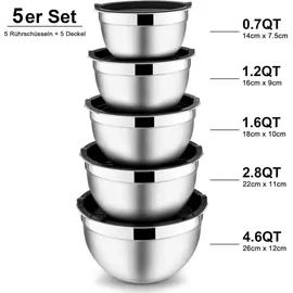 luxuskollektion Rührschüssel Set 5-teilig Edelstahl Salatschüssel Schwarz