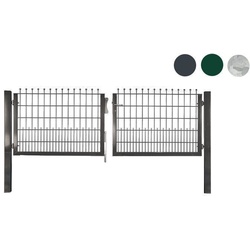 Gartentor Metall - Premium - 300 x 130 cm - feuerverzinkt - mit aufgesetzten Kugeln - Doppeltor für Einfahrten -ideal für Doppelstabmattenzäune