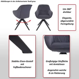 MCW Esszimmerstuhl MCW-K28, Küchenstuhl Polsterstuhl Stuhl mit Armlehne, drehbar, Metall ~ Stoff/Textil hellgrau