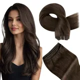 Hetto Tressen Echthaar Braun Haar Extensions Echthaar Tressen Extensions Remy Echthaar Tressen Menschliches Haar zum Einnähen Weft Haarverlängerung Glatt Dunkelbraun #4 30cm 70g