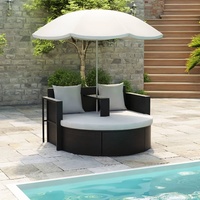 Gartenbett mit Sonnenschirm Braun Poly Rattan , Gartenliegen Design 2024