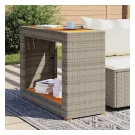vidaXL Garten-Beistelltisch mit Holzplatte Grau Poly Rattan