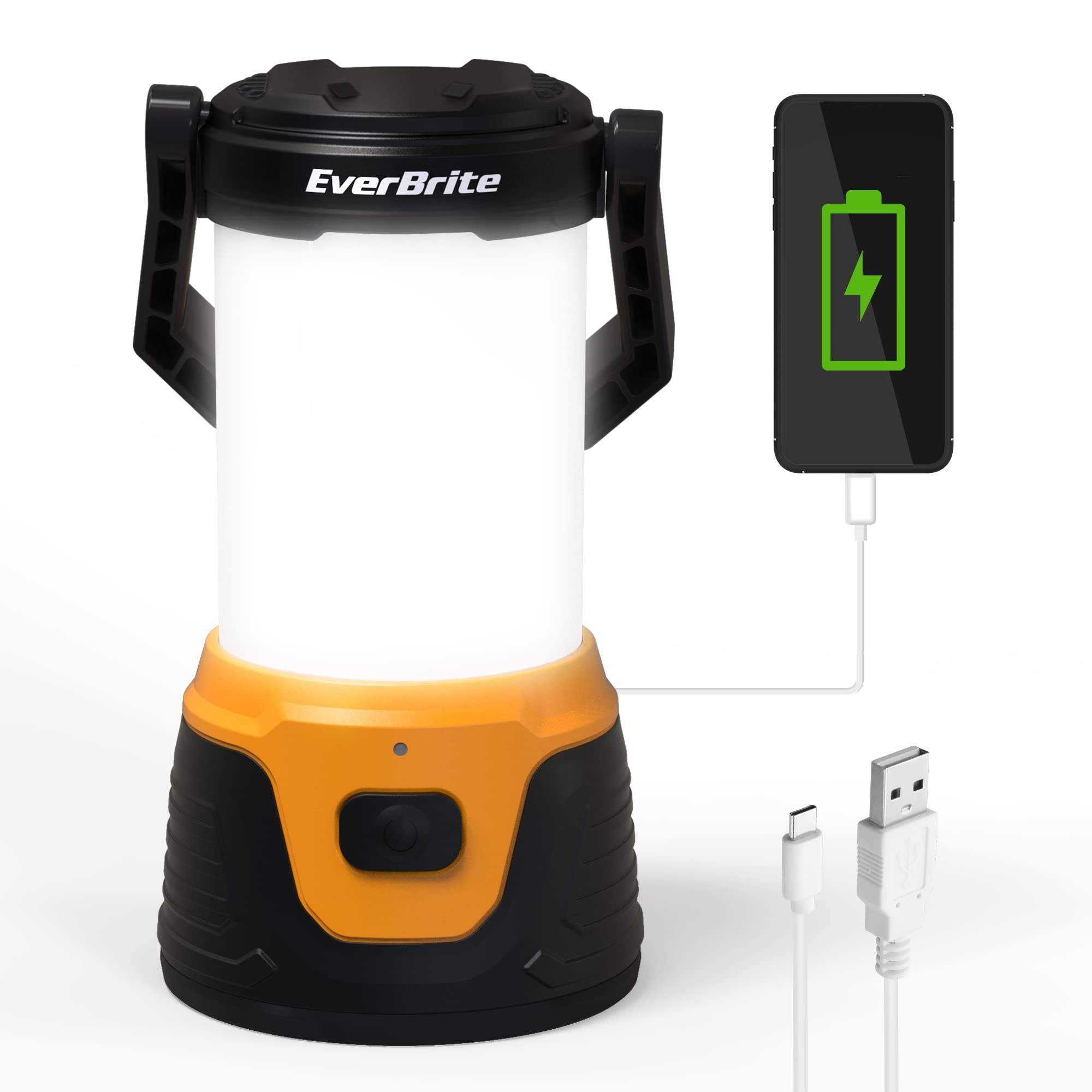 EverBrite LED Campinglampe Superhell 1000 Lumen, wiederaufladbare Kurbellampe 5 Lichtmodi, 4400mAh Campingleuchte mit Powerbank Funktion für Outdoor, Wandern, Notfall Ausrüstung inkl. USB Typ C Kabel