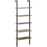 MC Star Bücherregal Leiterregal im Industriestil, 5-stufig, aus Holz und Metall, 60 x 30 x 184,5 cm, Braun
