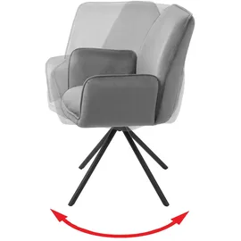 Mendler Esszimmerstuhl HWC-G67, Küchenstuhl Stuhl mit Armlehne, drehbar Auto-Position, Samt MVG ~ dunkelgrau, Beine schwarz