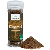 Herbaria Kümmel bio 40g Streuer – Bio Kümmel ganze Samen in Bioland-Qualität – Bio-Gewürz für Kraut, Eintöpfe und als Brotgewürz – Premium Bio-Qualität - im praktischen Glas-Gewürzstreuer