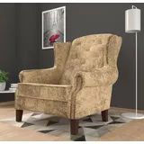 s-style möbel - Chesterfield Ohrensessel Elma mit Steppung und Holzfüßen aus Beige Luxusmicrofaser Vintageoptik, B/T/H: 102 cm/ 93 cm/ 102 cm - Beige