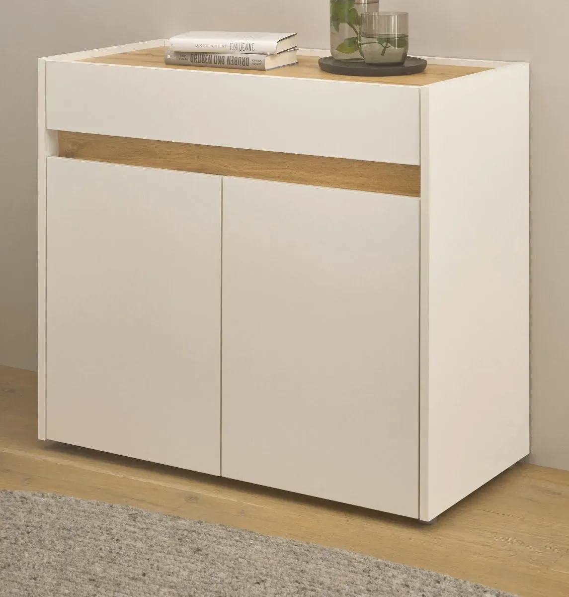Büro Kommode "Center" in weiß und Wotan Eiche Büroschrank für Homeoffice und Büro 80 x 70 cm