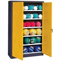 C+P Ballschrank mit Vollblech-Flügeltüren (Typ 3), HxBxT 195x93x50 cm, Verkehrsgelb (RAL 1023), Anthrazit (RAL 7021), Gleichschließung