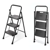 DIVID® 3 Stufen Trittleiter klappbar | Klapptritt faltbar | bis zu 150KG | Haushaltsleiter | kleine Leiter als Stehleiter | Klappleiter | Trittleiter | Aluleiter mit Anti-Rutsch | Tragegriff