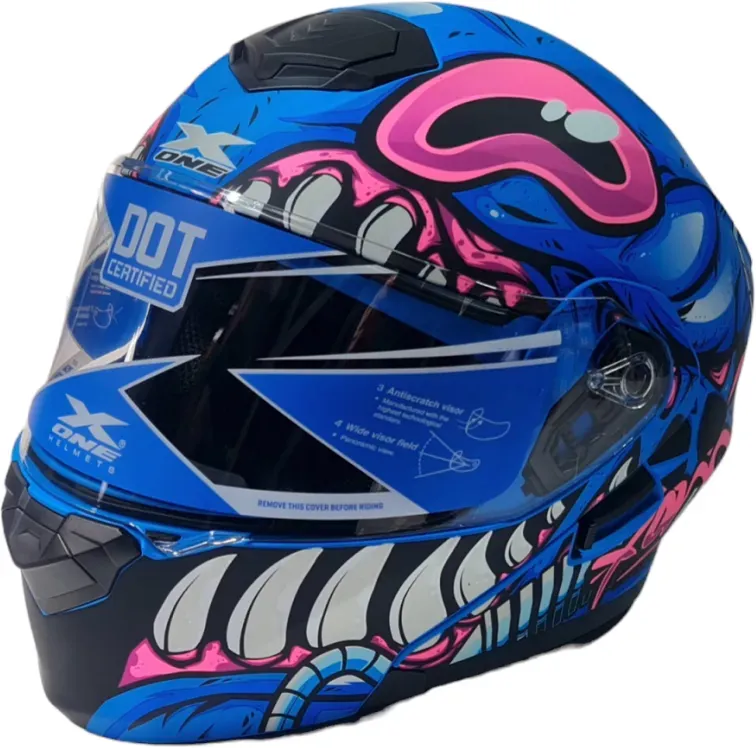Motorradhelm X-ONE, blau mit rosa, L Nr.287