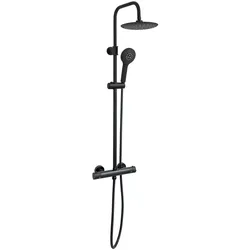 Duschsäule mit Thermostat schwarz Kopf Ø23cm, Handbrause 3 Strahl. DSP