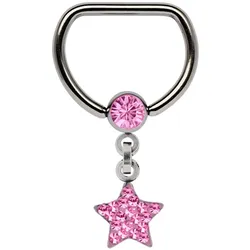 Brustwarzenpiercing ADELIA ́S "Piercing  Piercing Brustpiercing", Damen, rosa, Titan, modisch, Piercings, Titan Brustpiercing D-Ring + 5 mm Klemm-Kugel mit Kette + Stern rosa