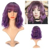 Greenmirr Short Ombre Lila BOB Wellige Perücken mit Pony Braune Root Hitzebeständiges Kunsthaar 12in (Ombre Purple)