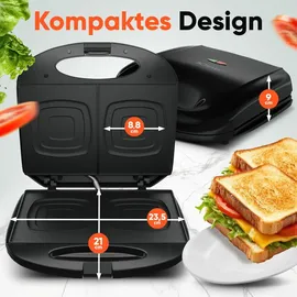 Bomann Sandwichmaker | für viereckige Sandwichplatten | Sandwichtoaster mit Antihaftbeschichtung | Toaster Sandwichtoaster mit Backampel | Sandwich Maker bis zu 820 W schwarz