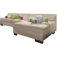 DOMO collection Ecksofa "Norma, elegant & modern, mit flachen Armlehnen, Breite 268cm, L-Form", beige (natur), B:268cm H:74cm T:153cm, NaturLEDER in Sitz und Rücken.