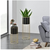 [en.casa]® [en.casa] Blumentopfständer Mortsel 2er-Set Metall Schwarz-Goldfarben