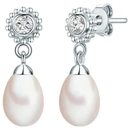 Valero Pearls Perlen-Ohrstecker Blume Sterling Silber Zirkonia Süßwasser-Zuchtperle in Silber Ohrringe   Damen